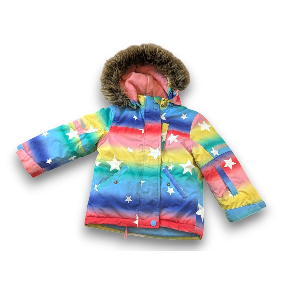 Mini Boden Waterproof Insulated Fisherman's Jacket Hooded Rainbow Star Girls 3-4